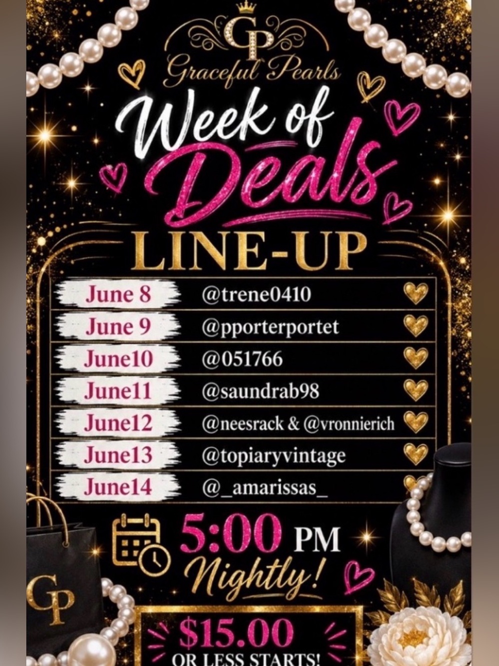 Graceful Pearls Week of Deals Line-Up Each Host will present a Specific Color 😉